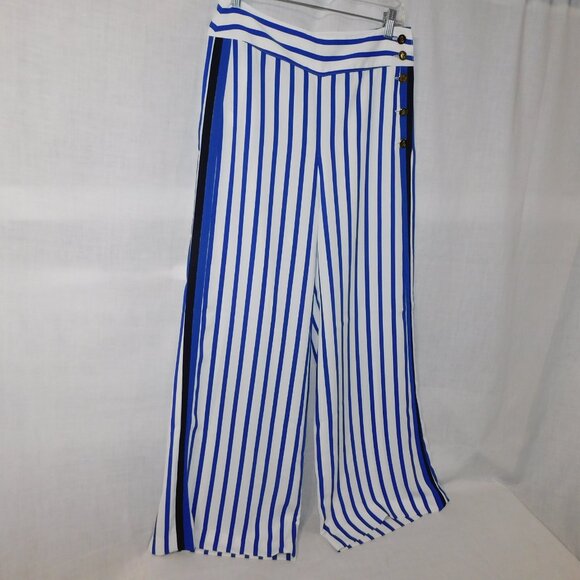 Lauren Ralph Lauren Womens 6 Blue White Striped Wide Leg Pant High Rise - Picture 10 of 16